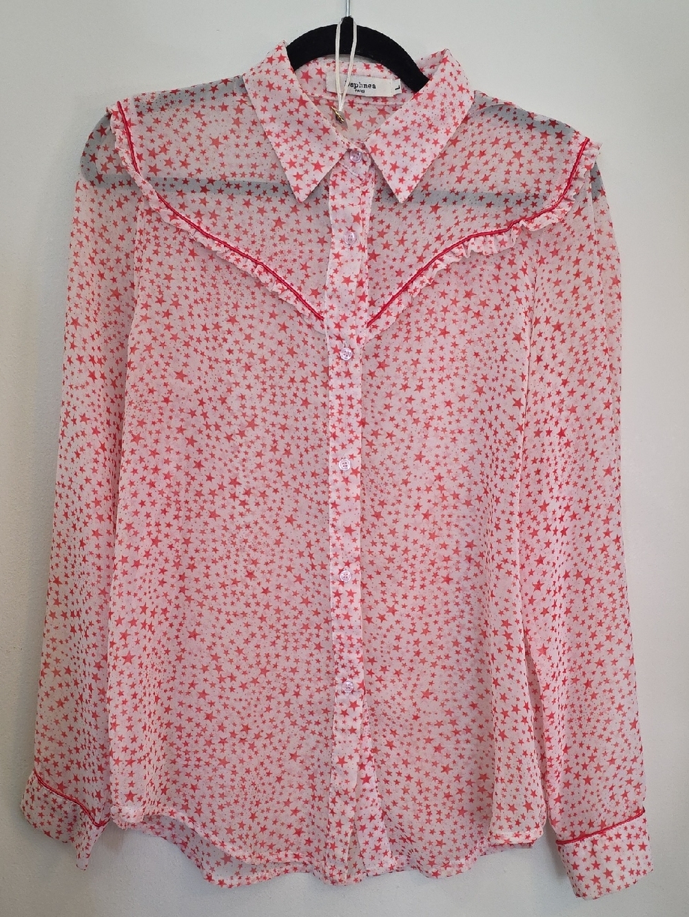 Unknown Brand Pink Star-Print Sheer Button-Up Blouse